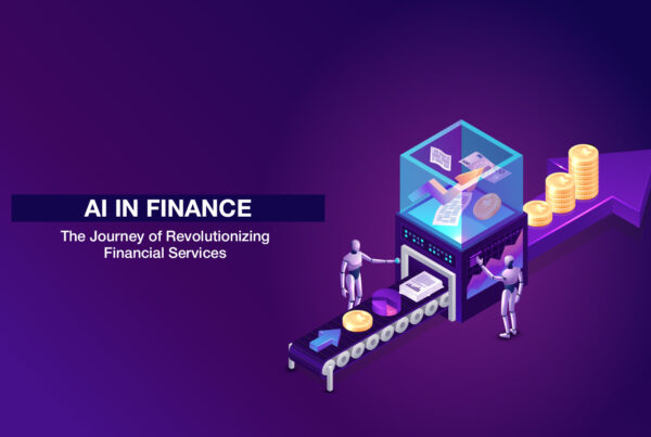 Thumbnail of Blog AI in Finance where 2 robots strategically inputs coin, pie chart and graph paper into machine to generate heap of coins