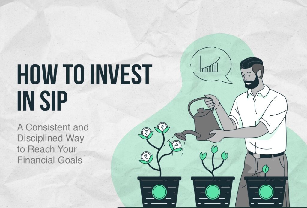 Person watering three potted plants with currency symbols, symbolizing financial growth and how to invest in SIP.