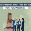 Professionals near a building with stock market charts, analyzing FIIs' role in driving highs and recent downturns in Indian markets.