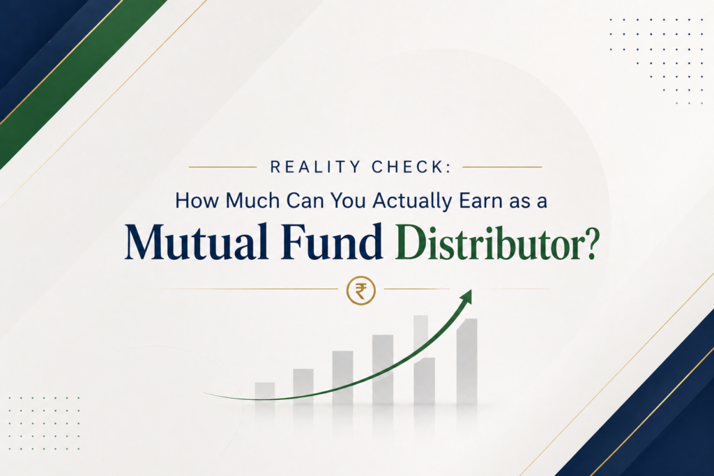Reality check on mutual fund distributor earnings showing growth chart and income potential with upward arrow