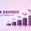 Best tax-saving investments illustration with growing coin stacks, plant growth icons, and upward financial growth arrow.